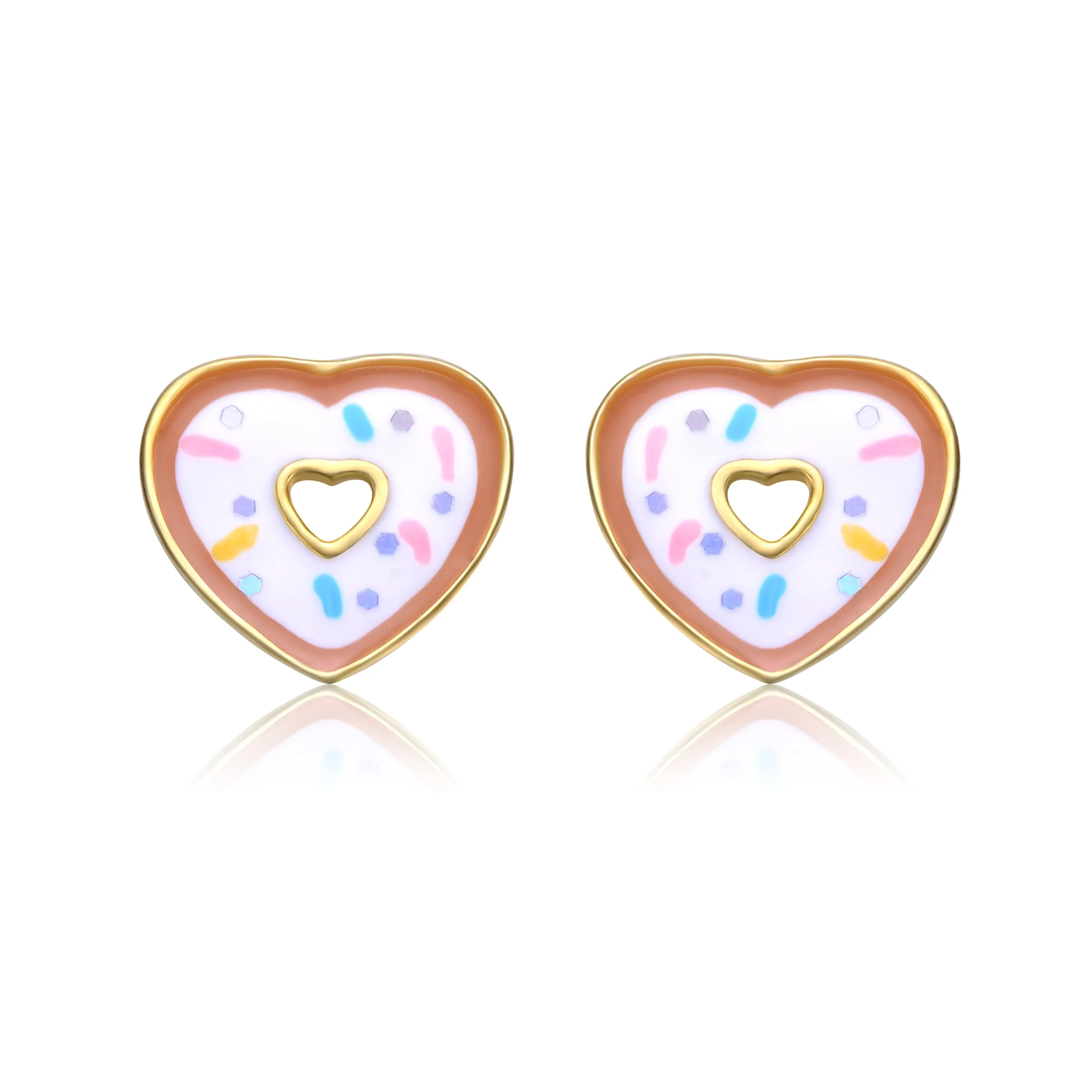 14k Gold Plated Sprinkled Donut Heart Halo Stud Earrings