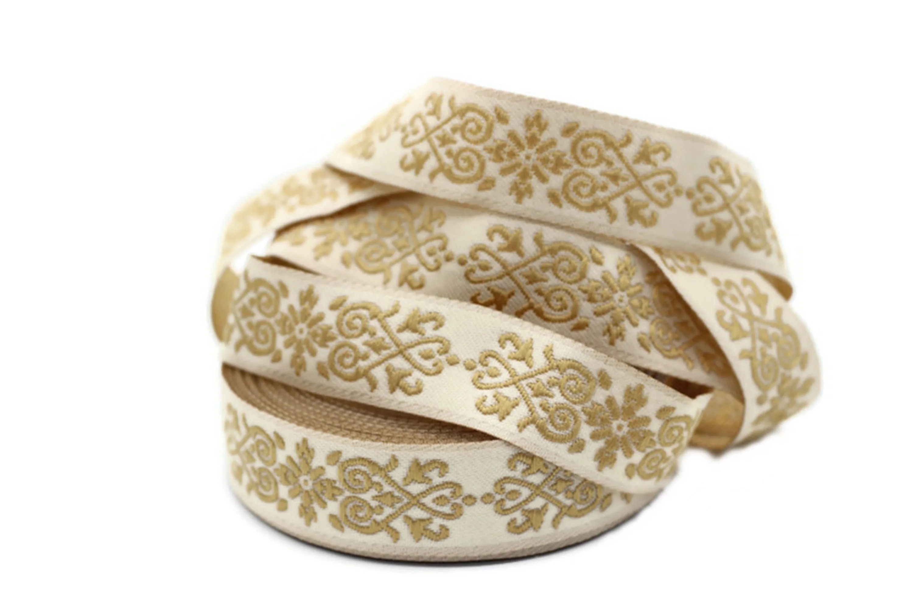 20 mm Golden Victorian Jade Jacquard Ribbon 0.78 (inch) | Embroidered Bordure | Fabric Tapestry for Embellishment Craft Home Decor | 20271