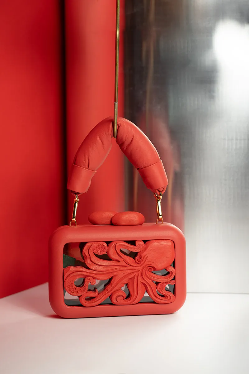 ANIMALIS OCTOPUS ACRYLIC RED CLUTCH