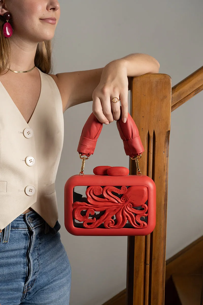 ANIMALIS OCTOPUS ACRYLIC RED CLUTCH