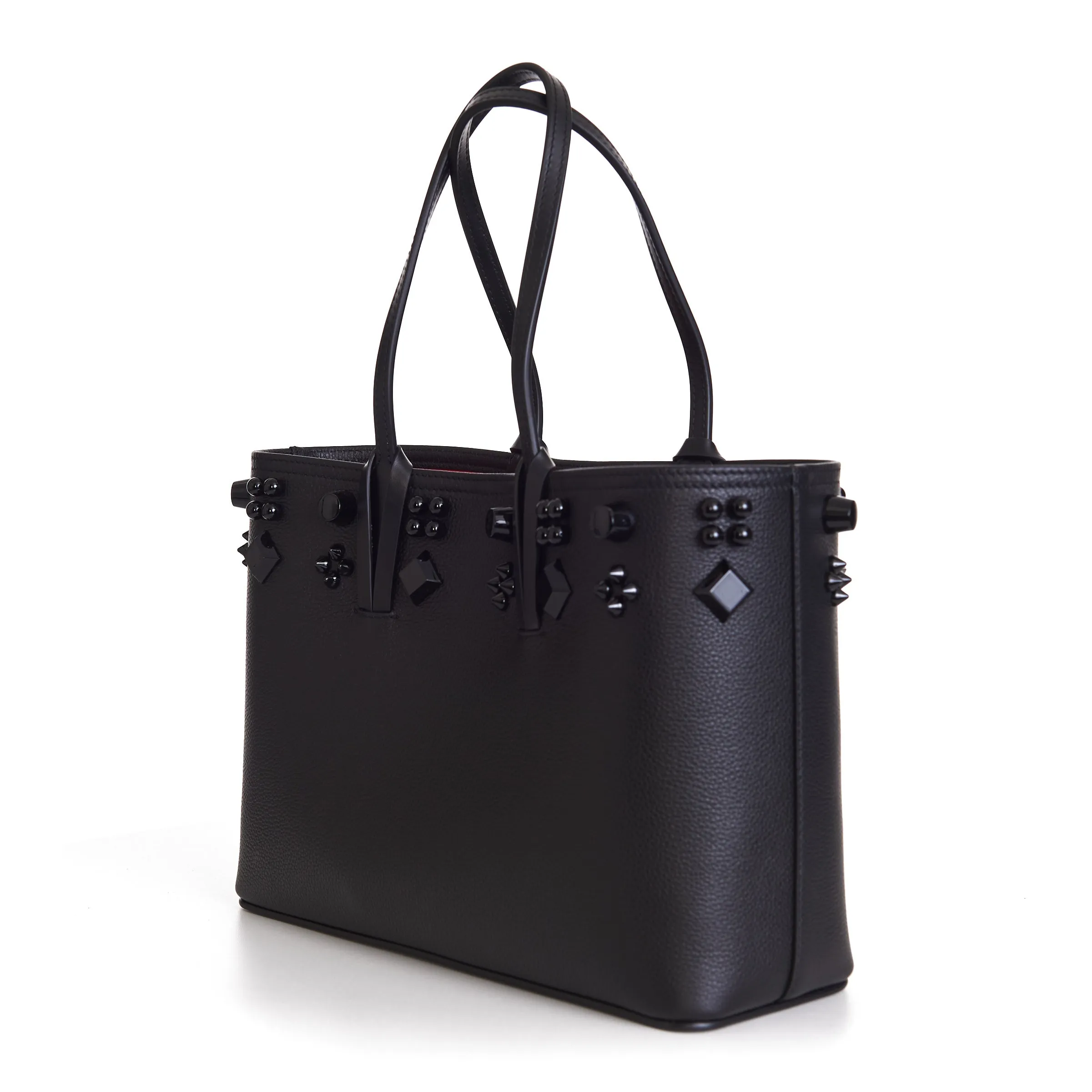 Black Leather Cabata N/S Mini Spikes Tote Bag