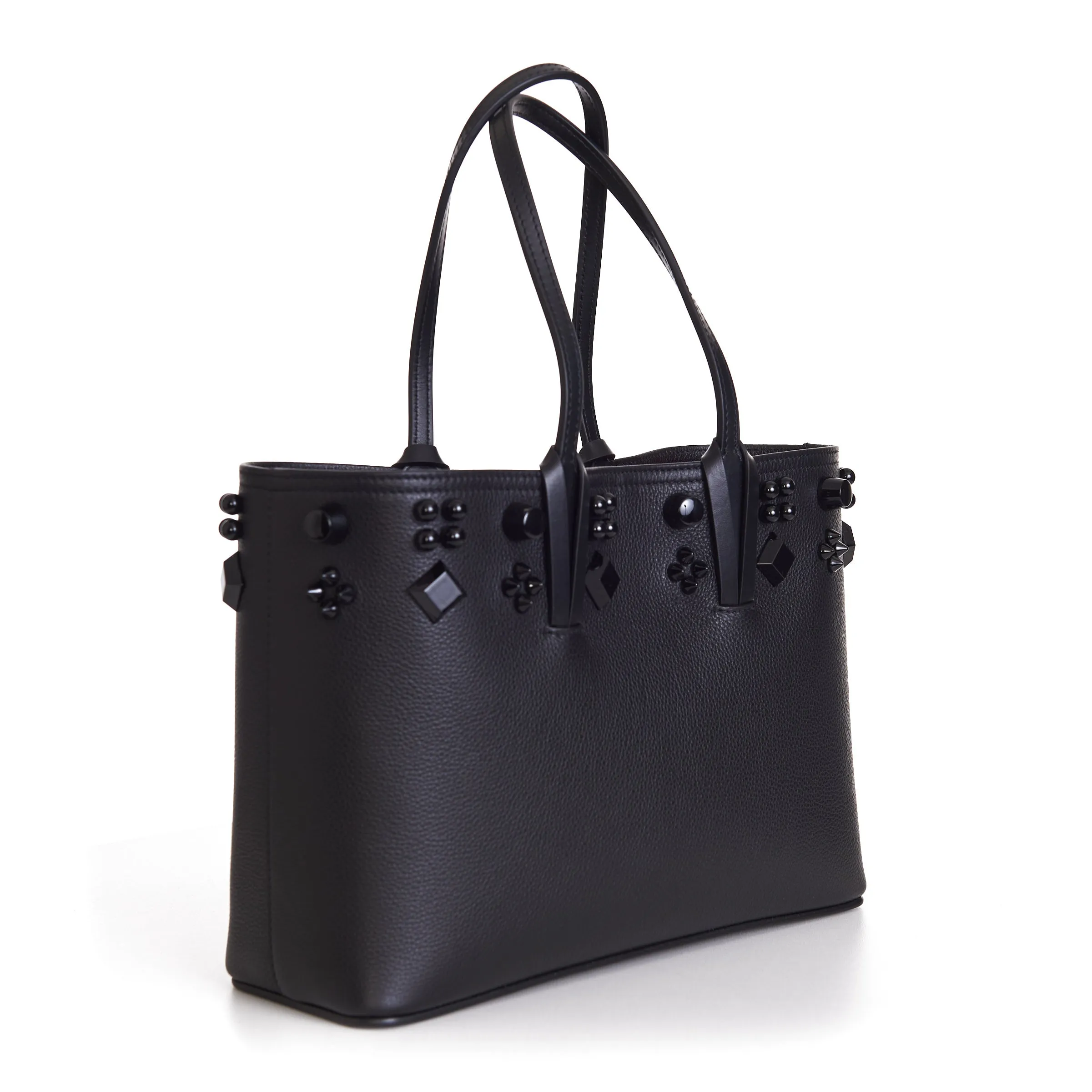 Black Leather Cabata N/S Mini Spikes Tote Bag