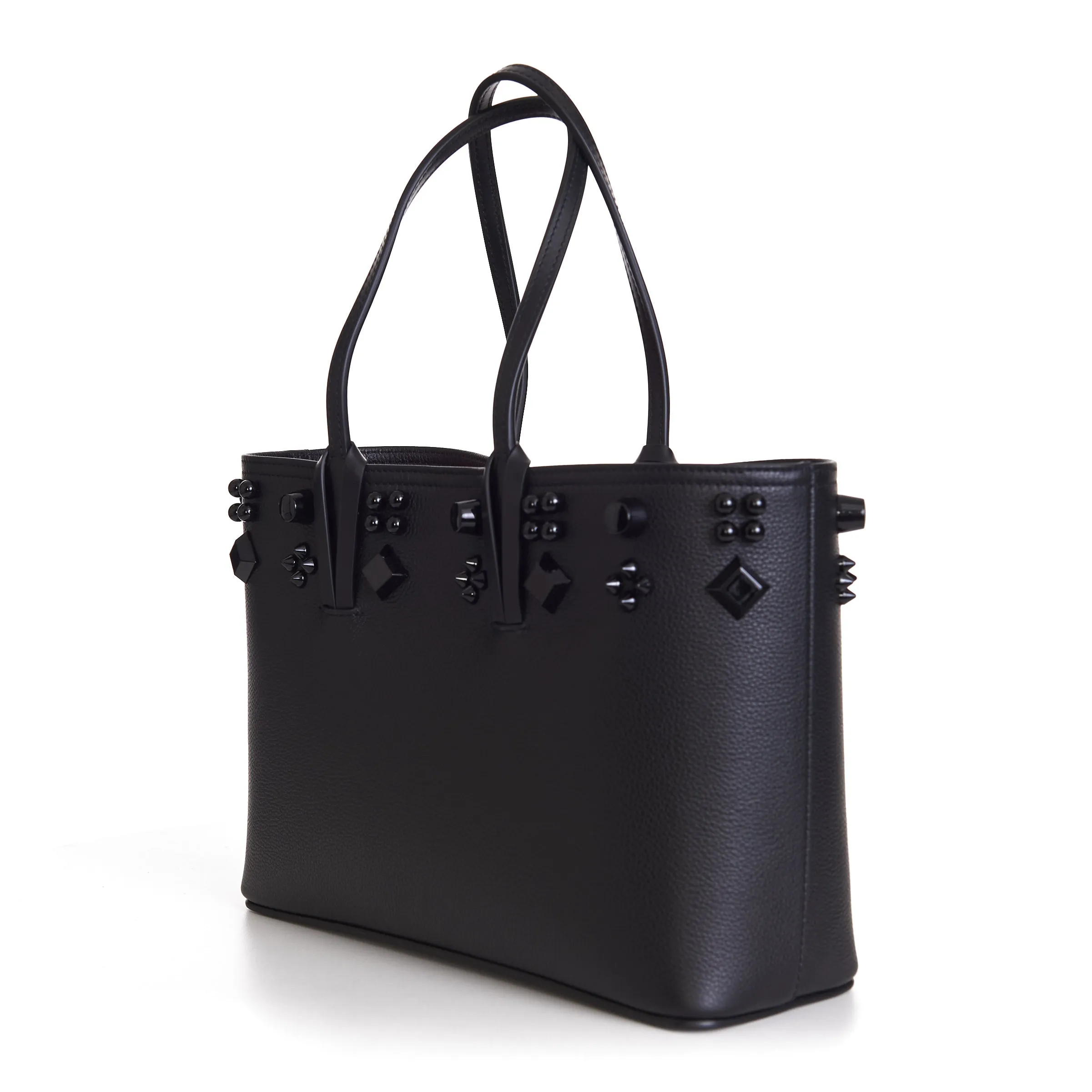 Black Leather Cabata N/S Mini Spikes Tote Bag
