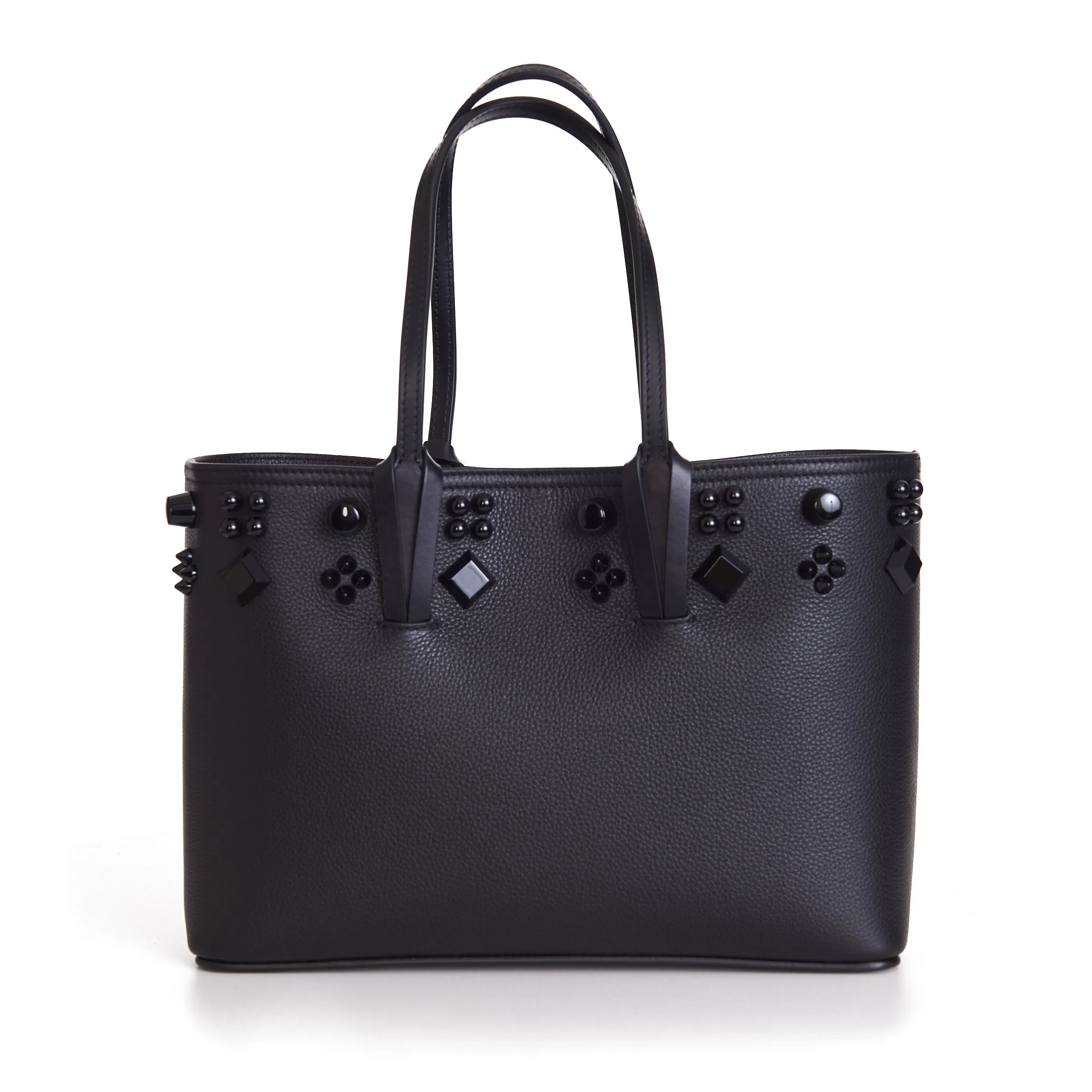 Black Leather Cabata N/S Mini Spikes Tote Bag