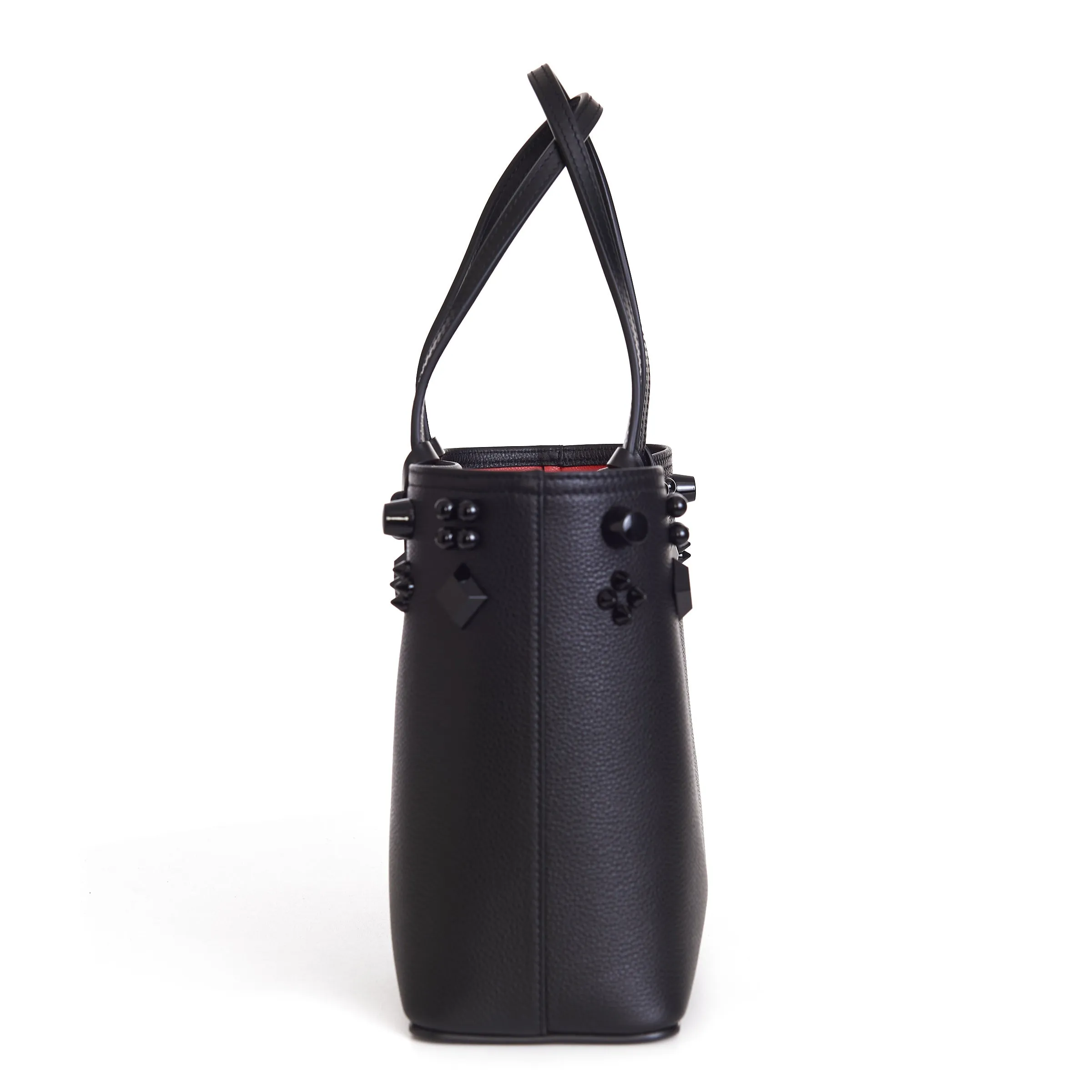 Black Leather Cabata N/S Mini Spikes Tote Bag