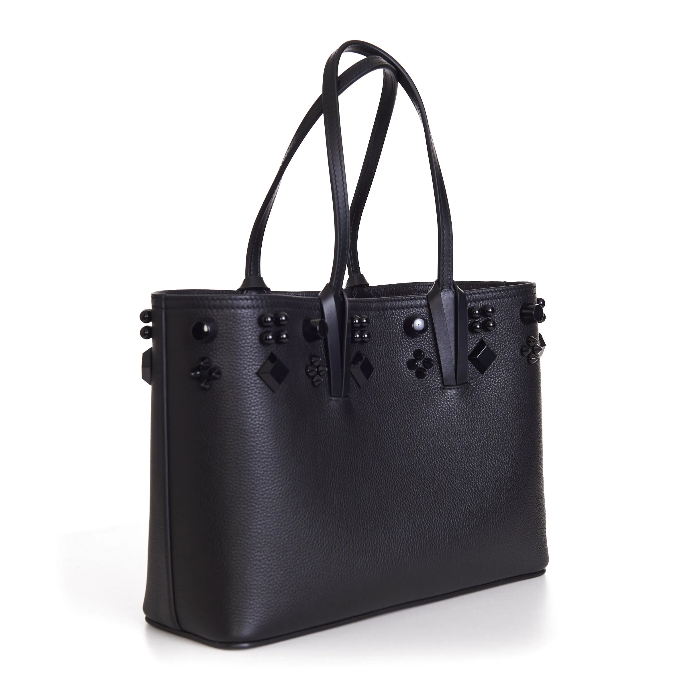 Black Leather Cabata N/S Mini Spikes Tote Bag