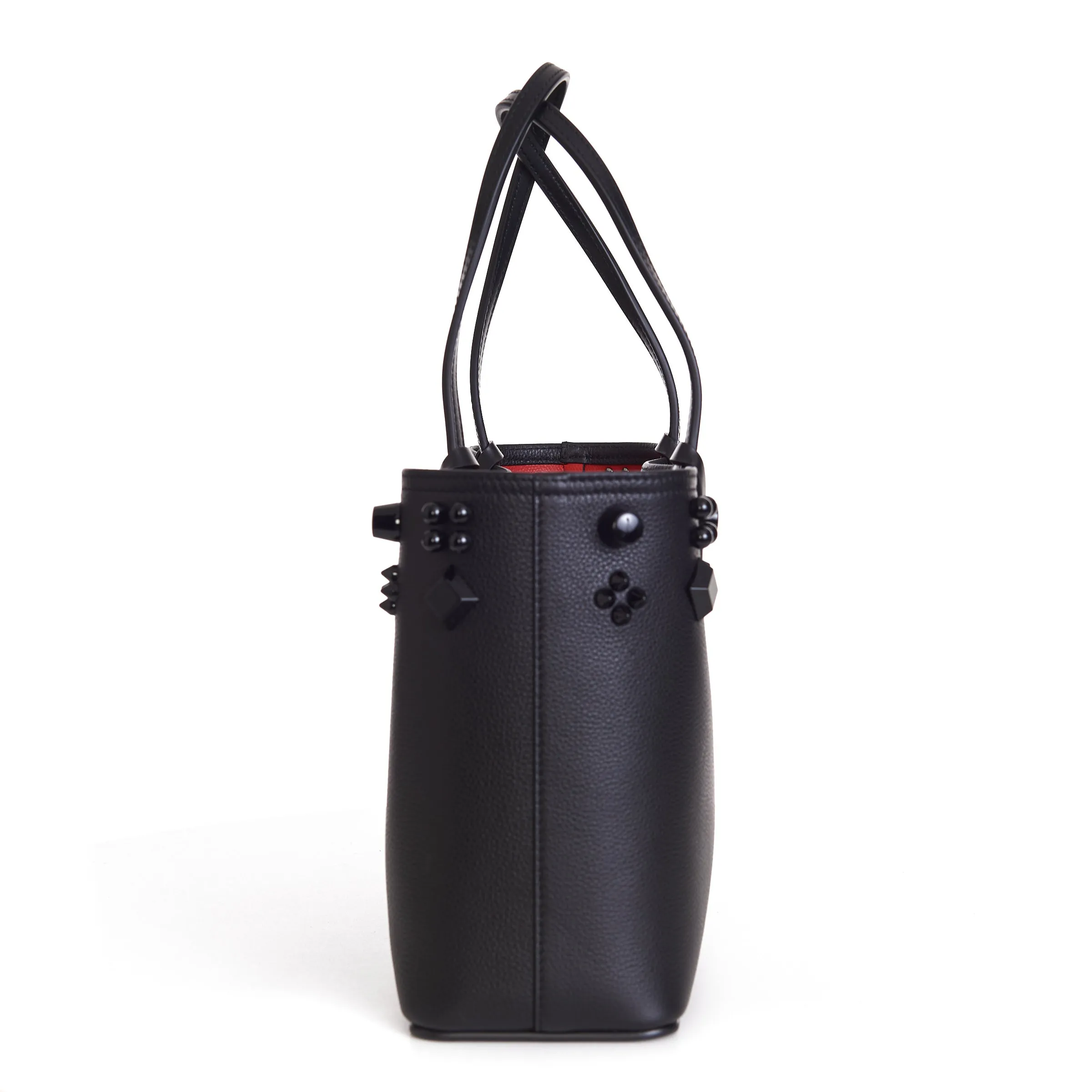 Black Leather Cabata N/S Mini Spikes Tote Bag