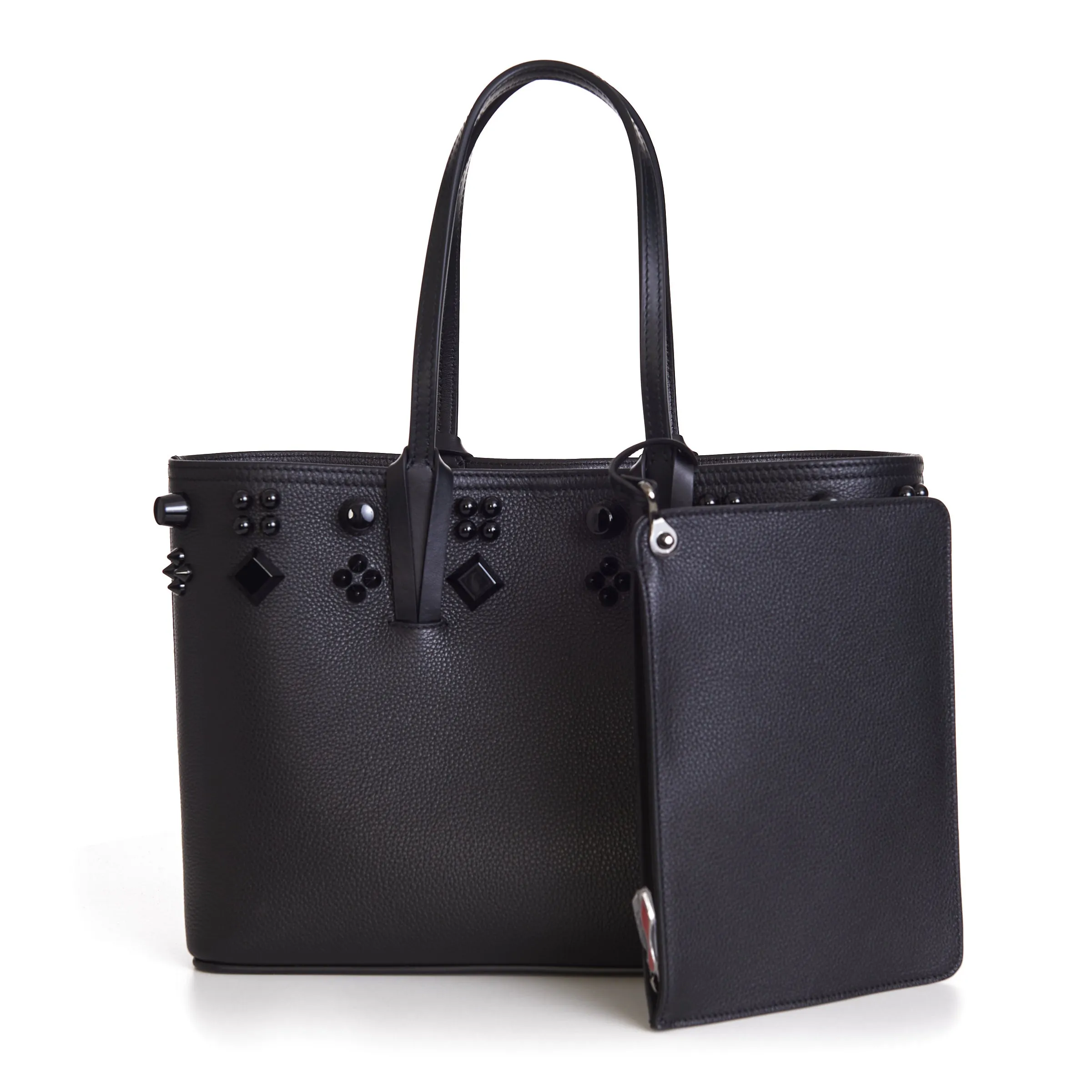 Black Leather Cabata N/S Mini Spikes Tote Bag