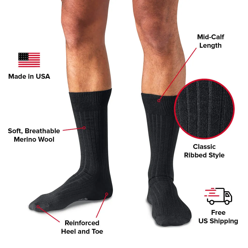 Charcoal Merino Wool Mid Calf Dress Socks