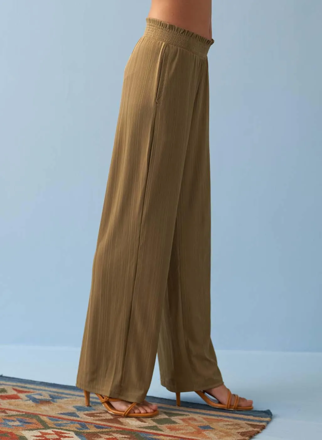 Green Straight Fit Palazzo with Smocking Waist Band