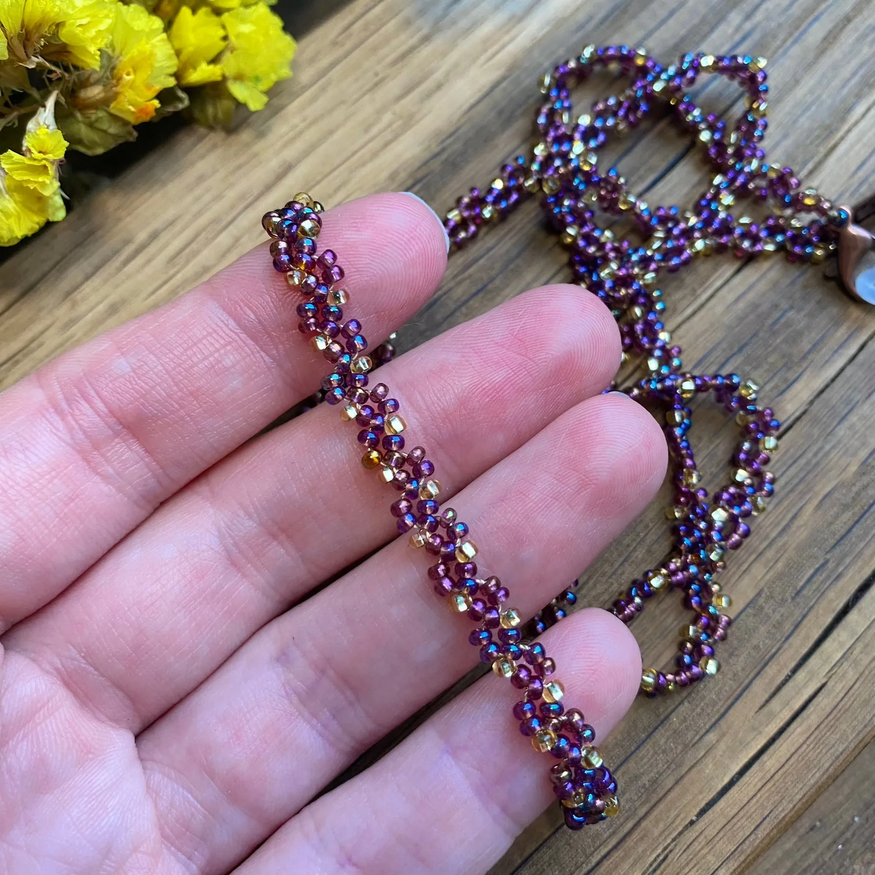 Handmade Dainty Boho Gold Purple SeedBeaded Glasses Chain