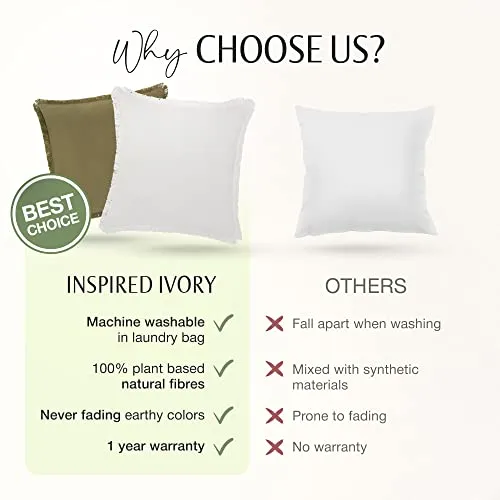 Inspired Ivory Linen Throw Pillow Cover 20x20 Inch Off White