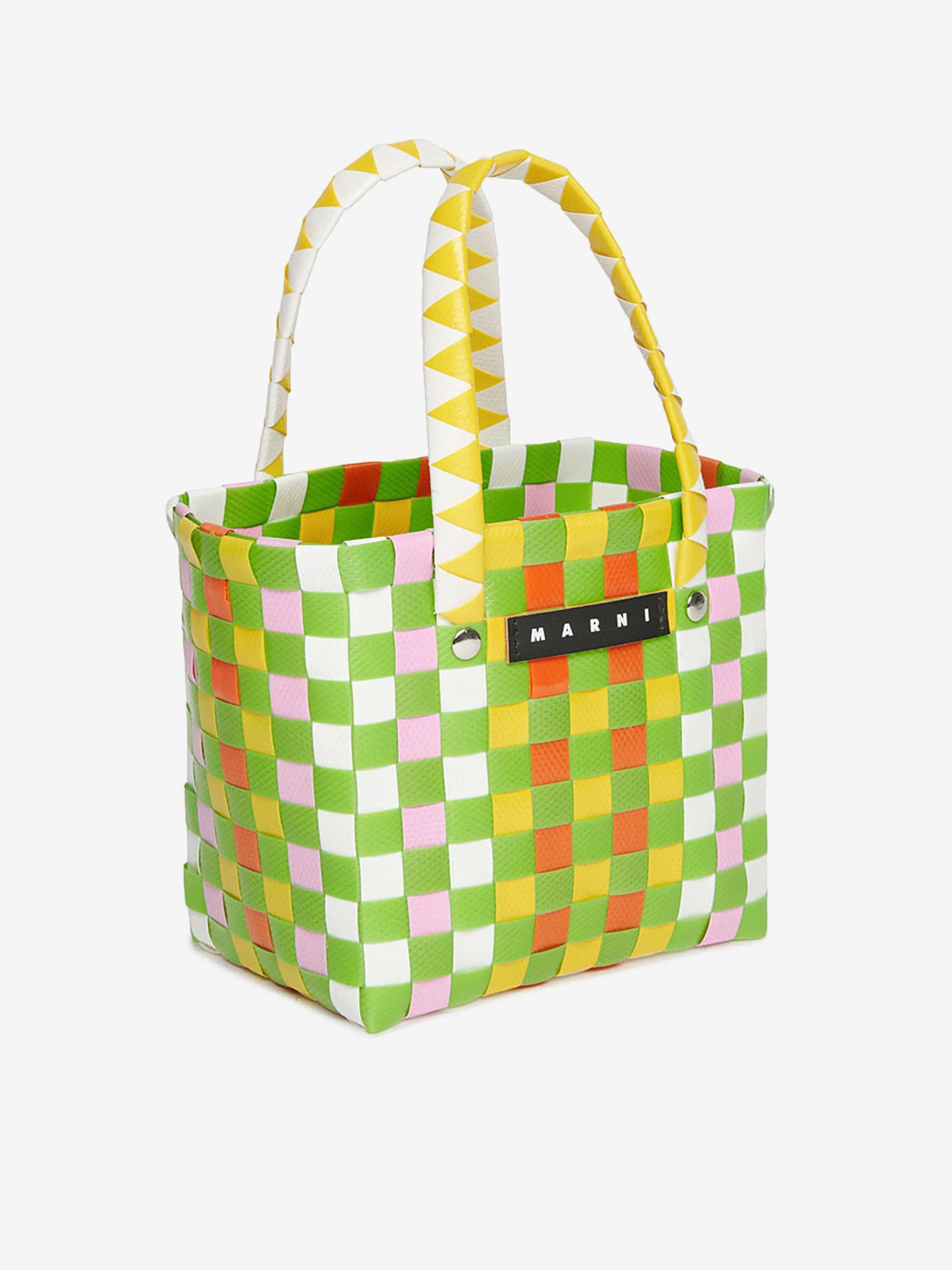 MARNI Girls Woven Micro Basket Bag in Green (14 cm)