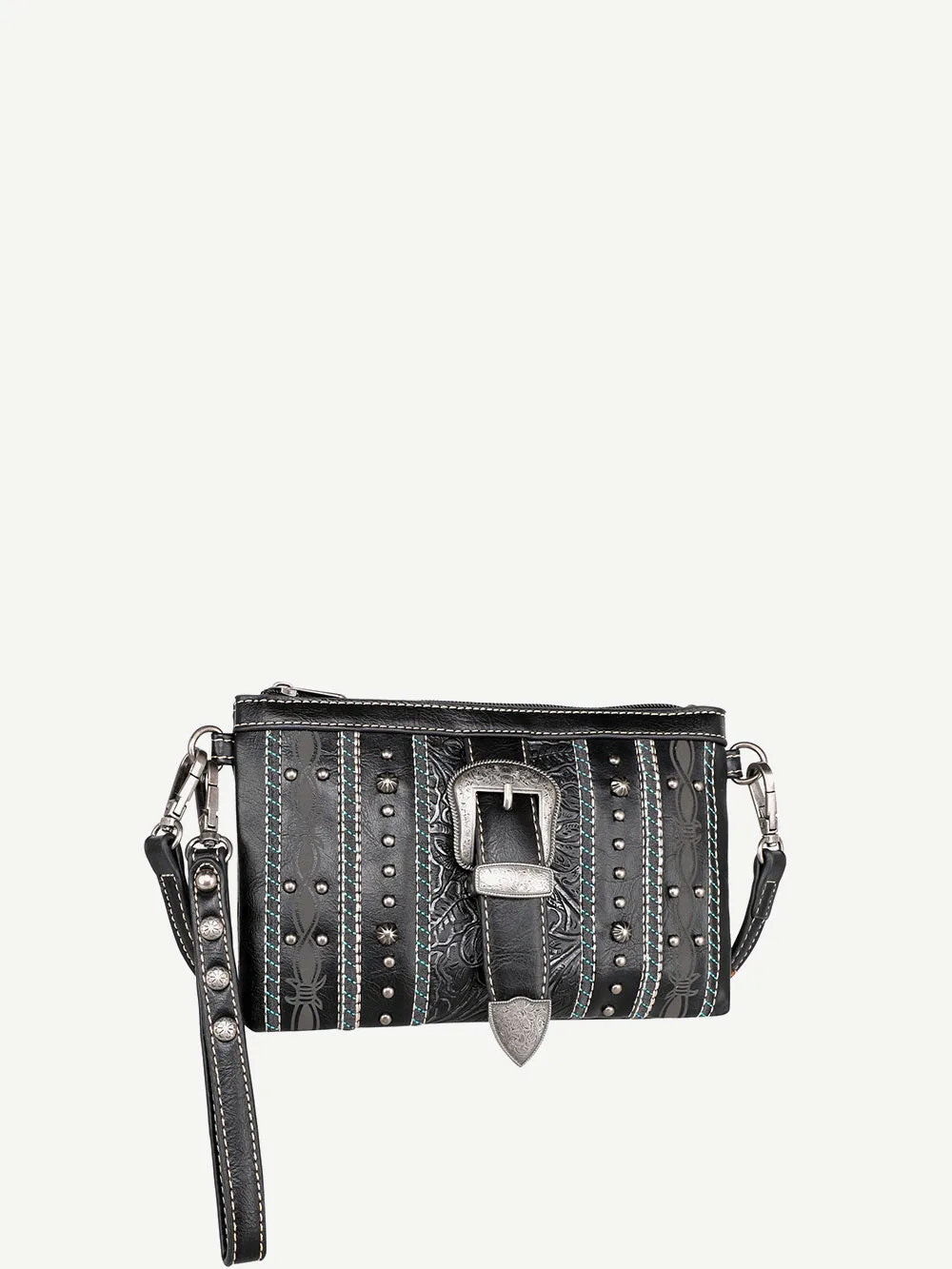 Montana West Buckle Floral Embossed Crossbody Clutch