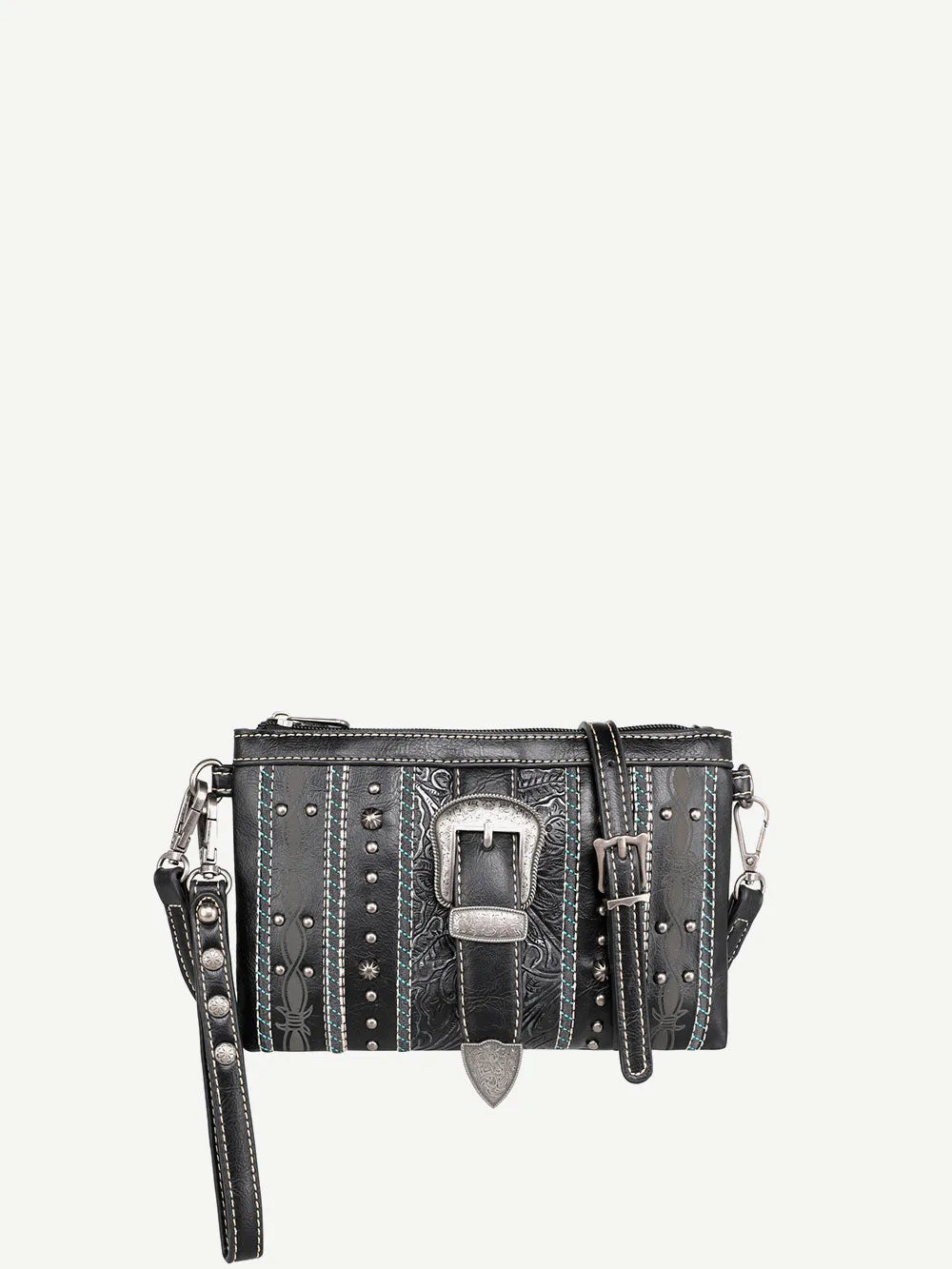 Montana West Buckle Floral Embossed Crossbody Clutch