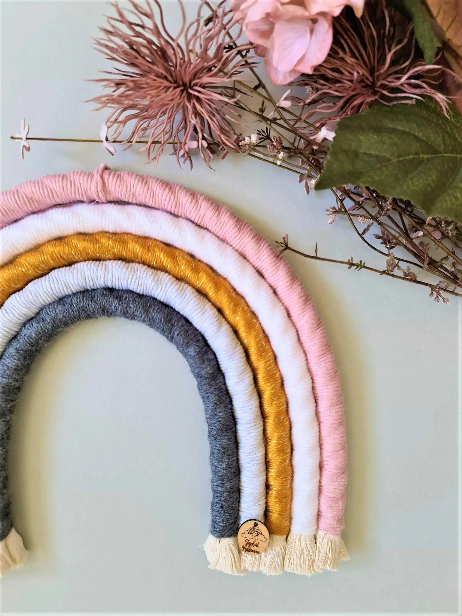 Mustard Pink Macrame Rainbow - Large