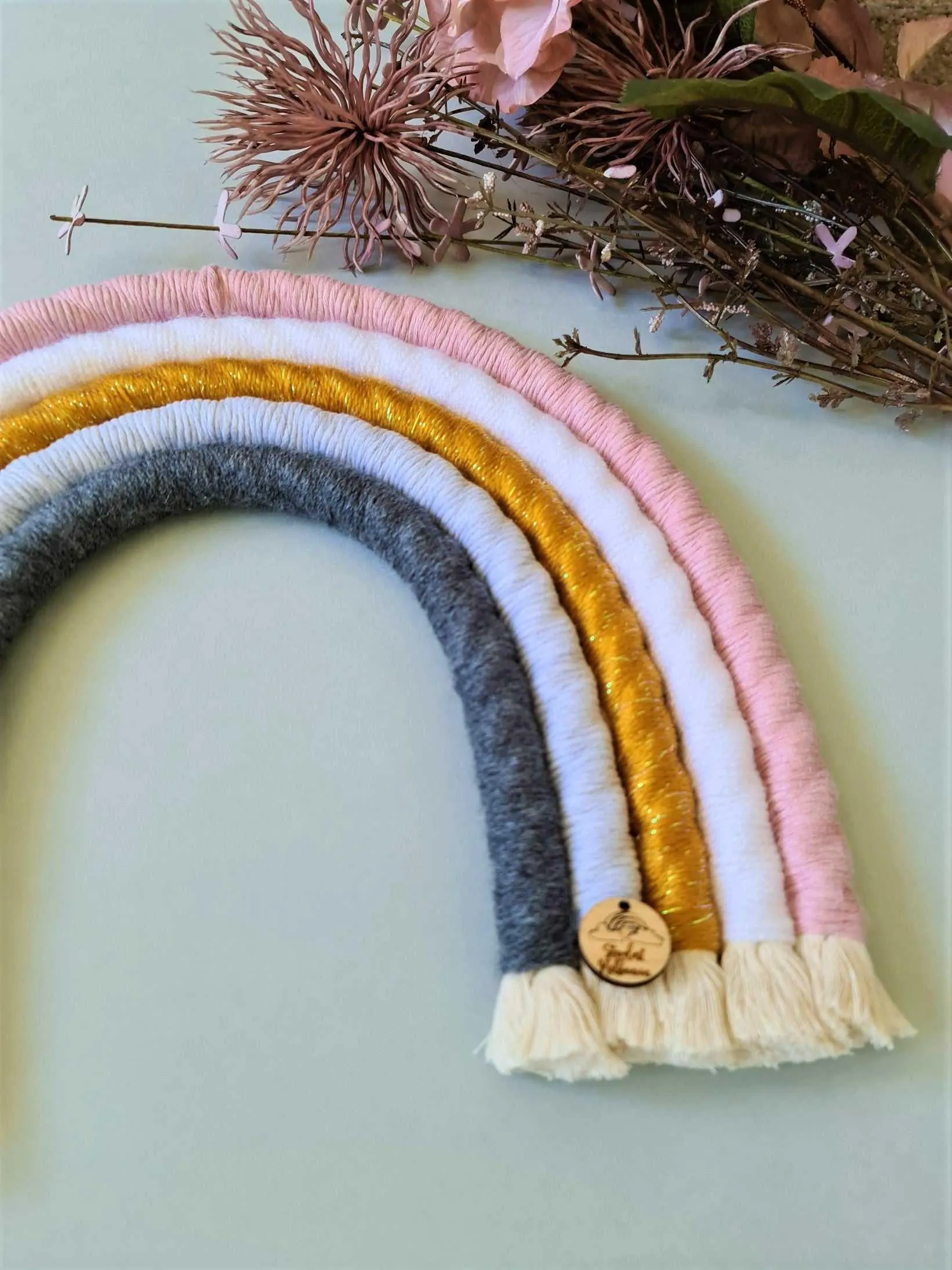 Mustard Pink Macrame Rainbow - Large