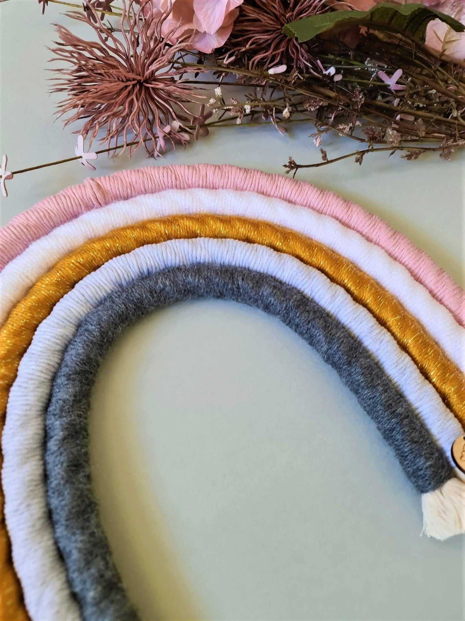 Mustard Pink Macrame Rainbow - Large