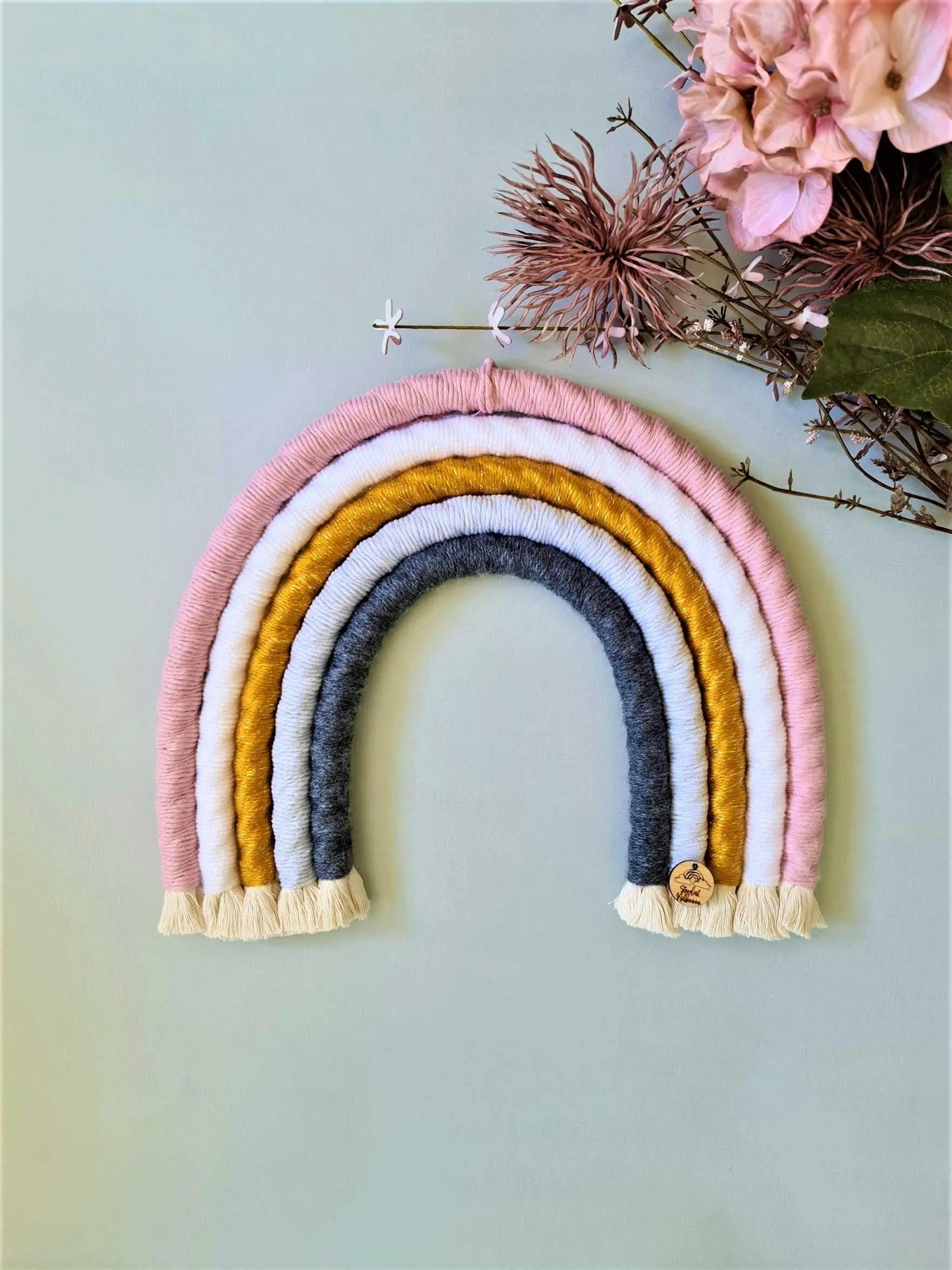 Mustard Pink Macrame Rainbow - Large