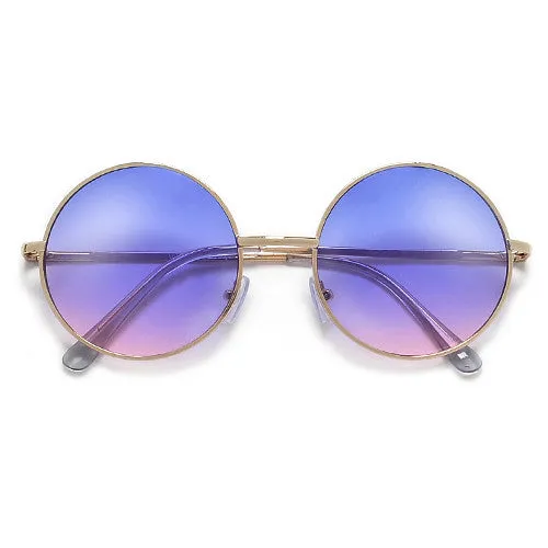Retro Inspired Colorful Ombre Lens Retro Round 50mm Metal Sunglasses