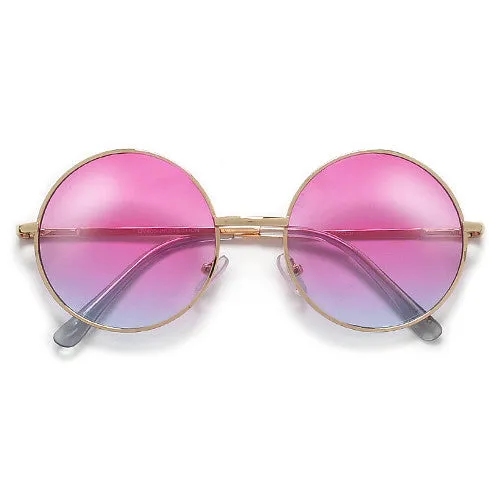 Retro Inspired Colorful Ombre Lens Retro Round 50mm Metal Sunglasses