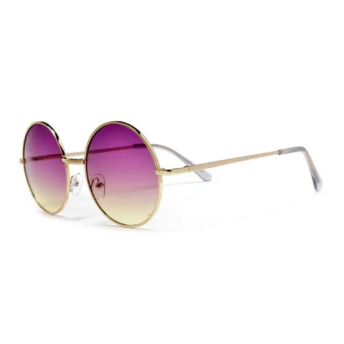 Retro Inspired Colorful Ombre Lens Retro Round 50mm Metal Sunglasses