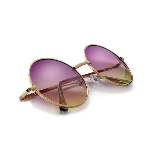 Retro Inspired Colorful Ombre Lens Retro Round 50mm Metal Sunglasses