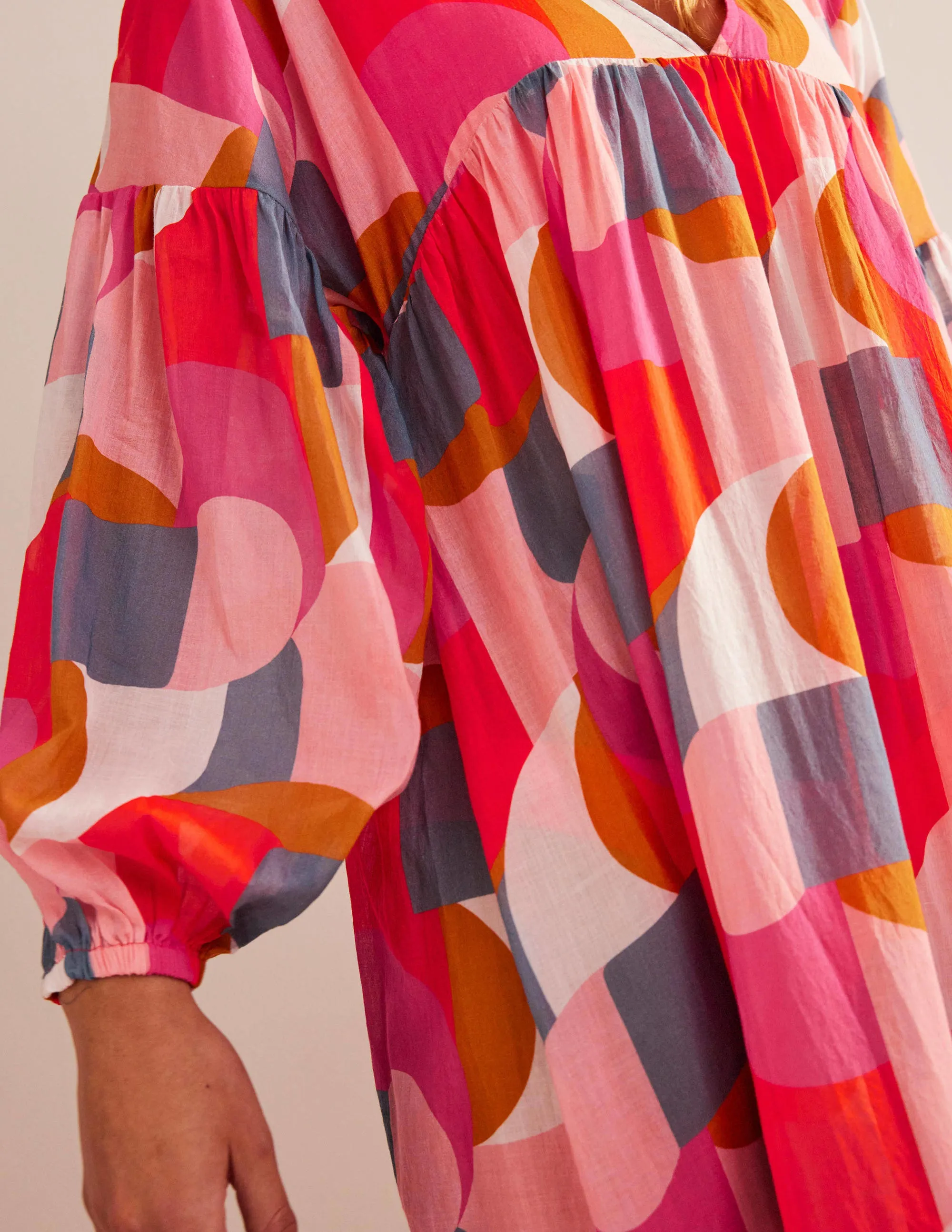 Sarah Maxi Kaftan Dress-Festival Pink, Geometric Swirl