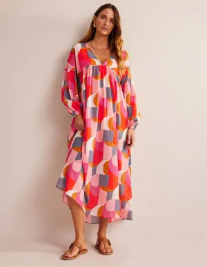 Sarah Maxi Kaftan Dress-Festival Pink, Geometric Swirl
