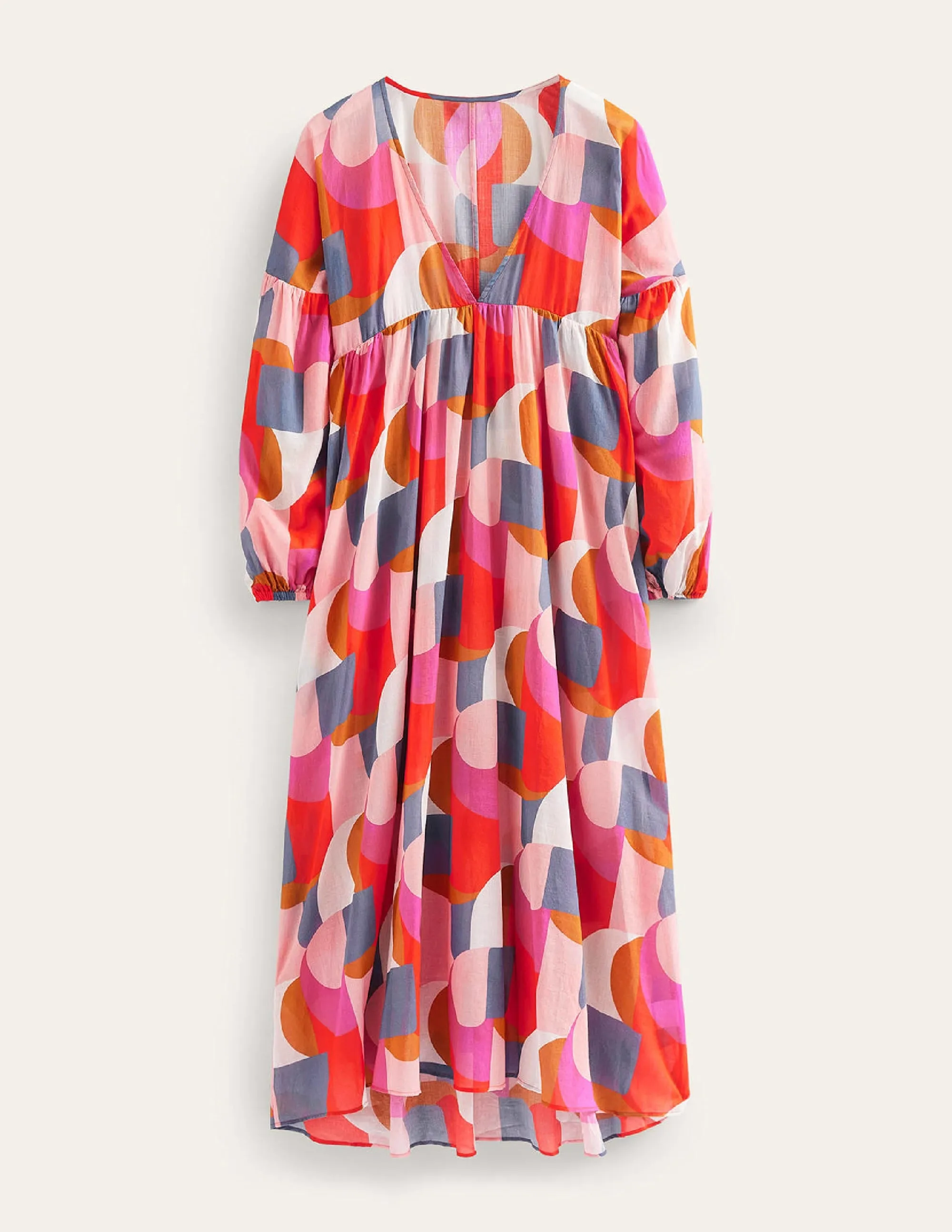 Sarah Maxi Kaftan Dress-Festival Pink, Geometric Swirl