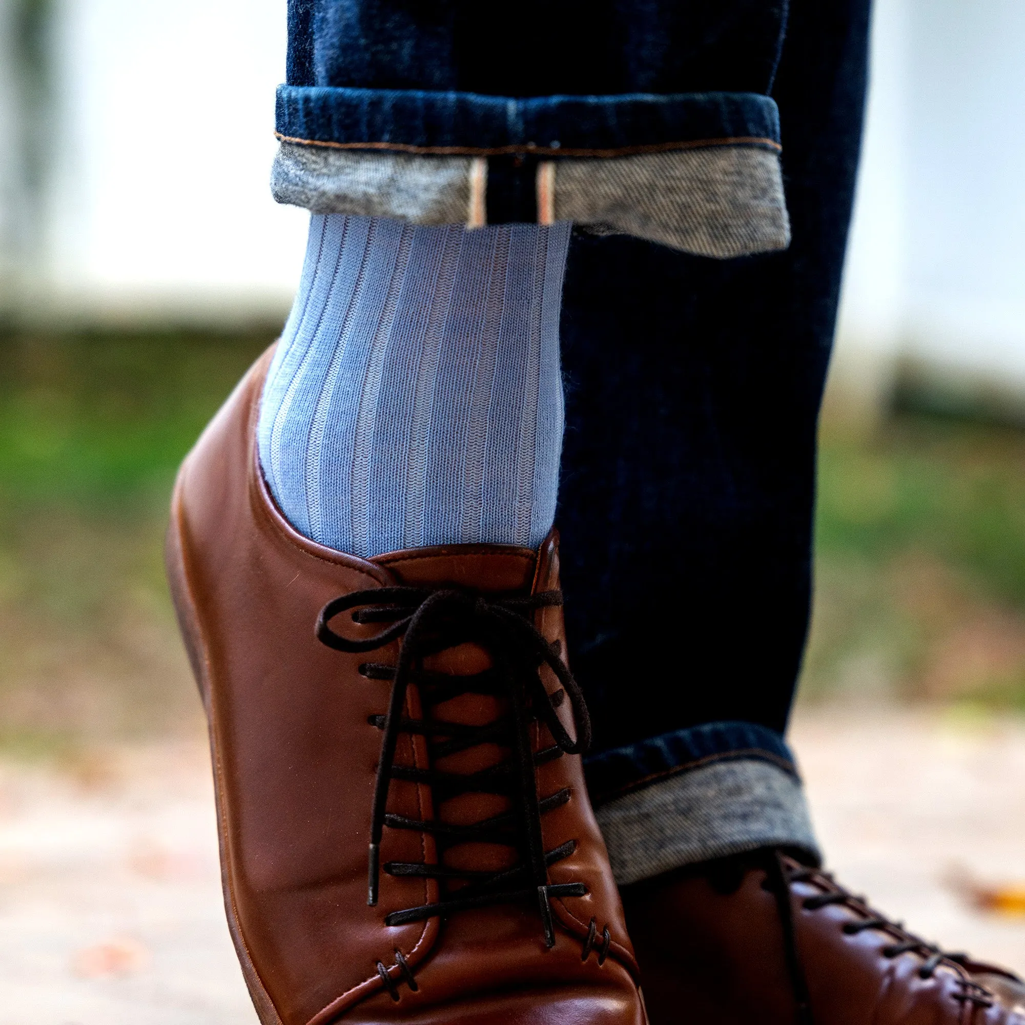 Sky Blue Merino Wool Over the Calf Dress Socks