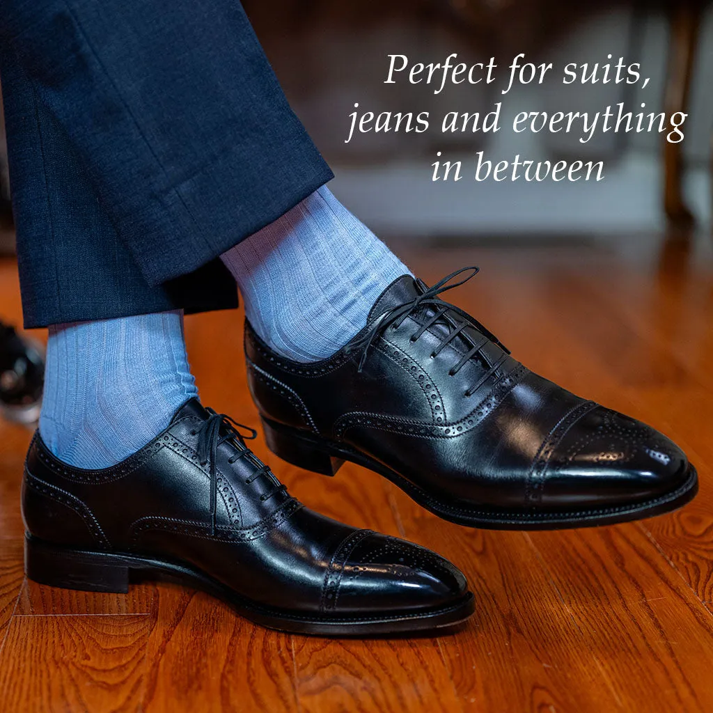 Sky Blue Merino Wool Over the Calf Dress Socks