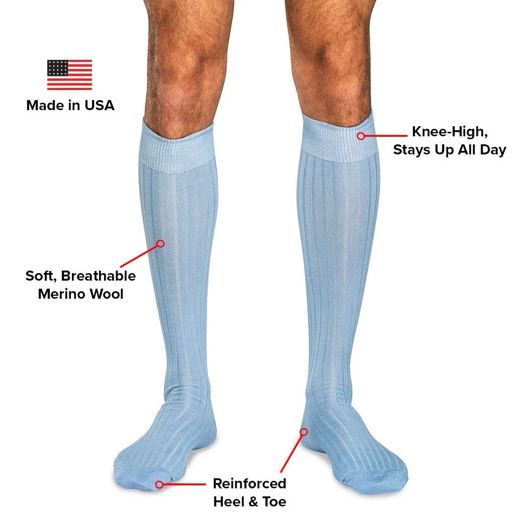 Sky Blue Merino Wool Over the Calf Dress Socks