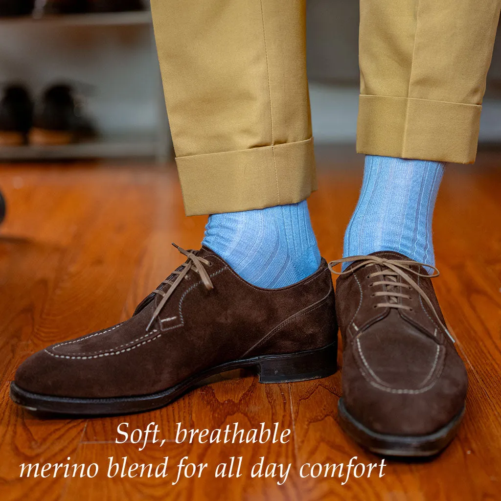 Sky Blue Merino Wool Over the Calf Dress Socks