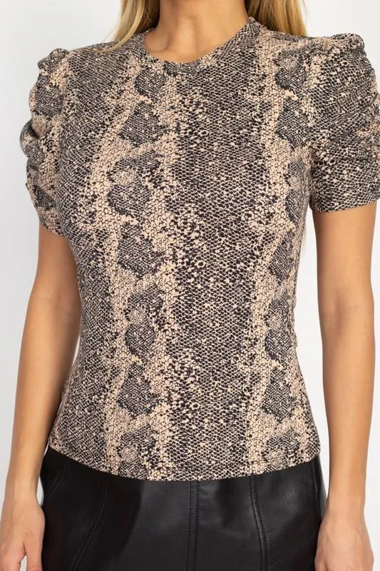 Snakeskin Ruched Sleeves Top