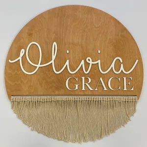 Sugar   Maple Round Personalized Name Sign | Macrame